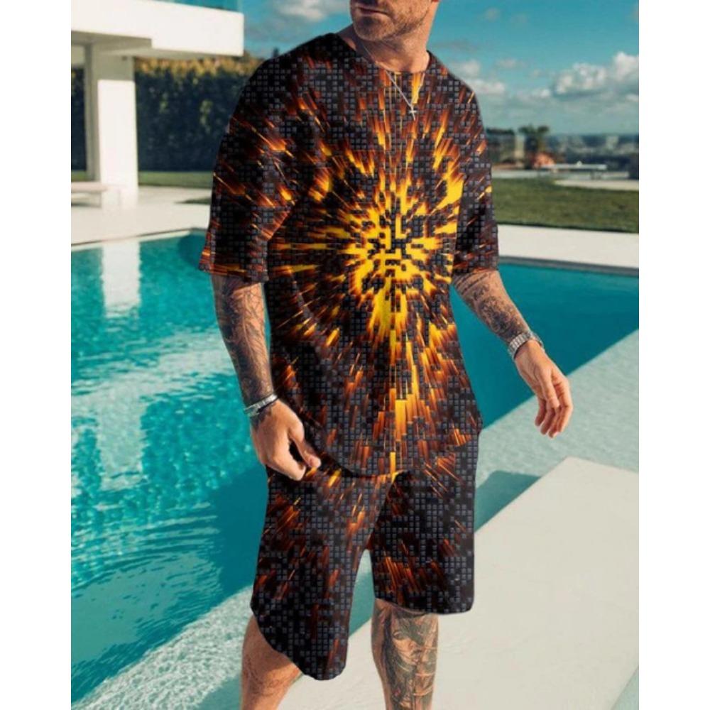 Men Luxury T Shirt Tracksuit 2 Piece Sets 3D Print Sports Short Sleeve Round Neck Casual Style All-Match Clothing Summer 6XL