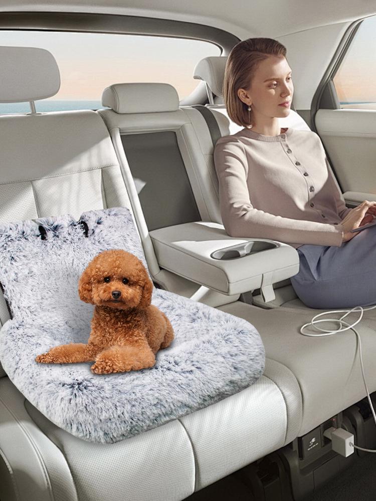 Non-slip Dogs Travel Bed with Safety Straps Soft Plush Dog Seat Pet Car Booster Seat for Small Medium Large Dogs