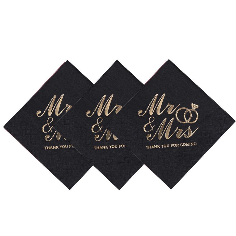 100pcs Bronzing Printed Cocktail Napkins Soft Disposable Napkins Mr Mrs Wedding Napkins  Home Party