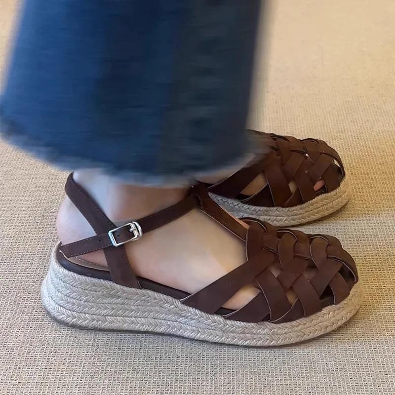 Fashion Wedges Women's Sandals Designer Weave Heels Shoes Platform Summer 2025 Fashion Slides New High Heels Slippers Mujer De Sandalias