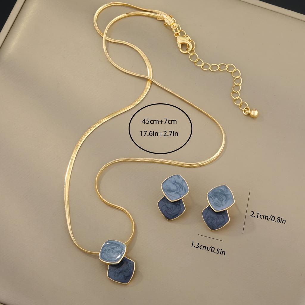 European and American fashion geometric oil-drip earrings and necklace set, simple zinc alloy, suitable for daily wear, parties, and travel for women
