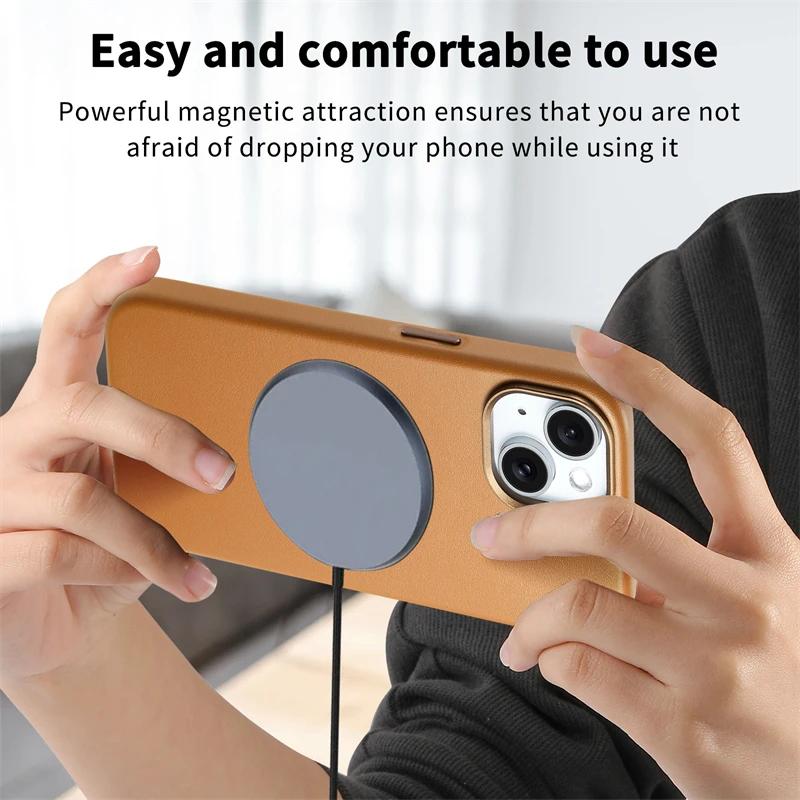 Business Sle for Macsafe Leather Case for IPhone 17 Pro Max Air 16 E 15 14 13 Pro Plus Strong Magnetic Wireless Charging Cover