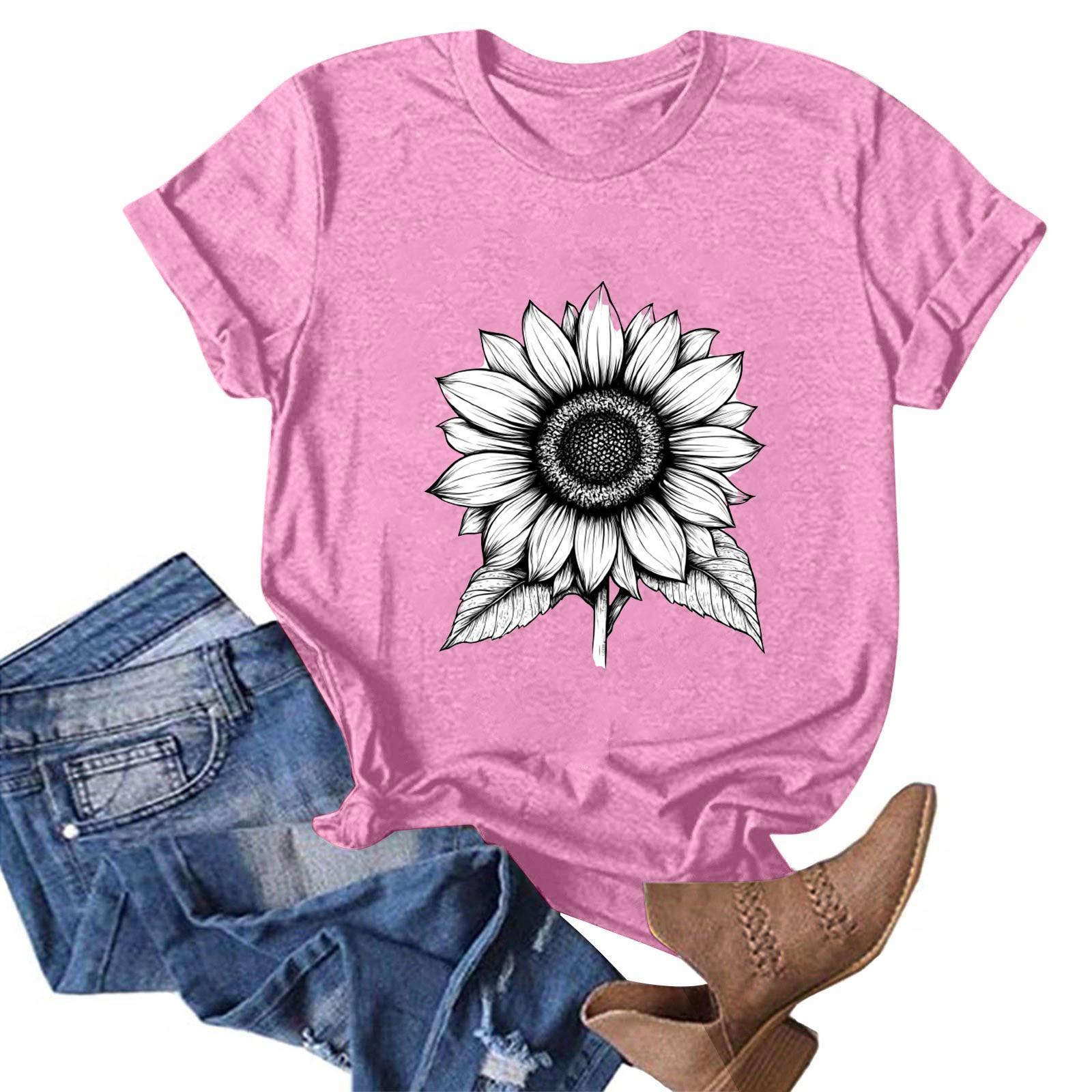 

Женская модная повседневная футболка с круглым вырезом и принтом, пуловер с короткими рукавами, топ M розовый