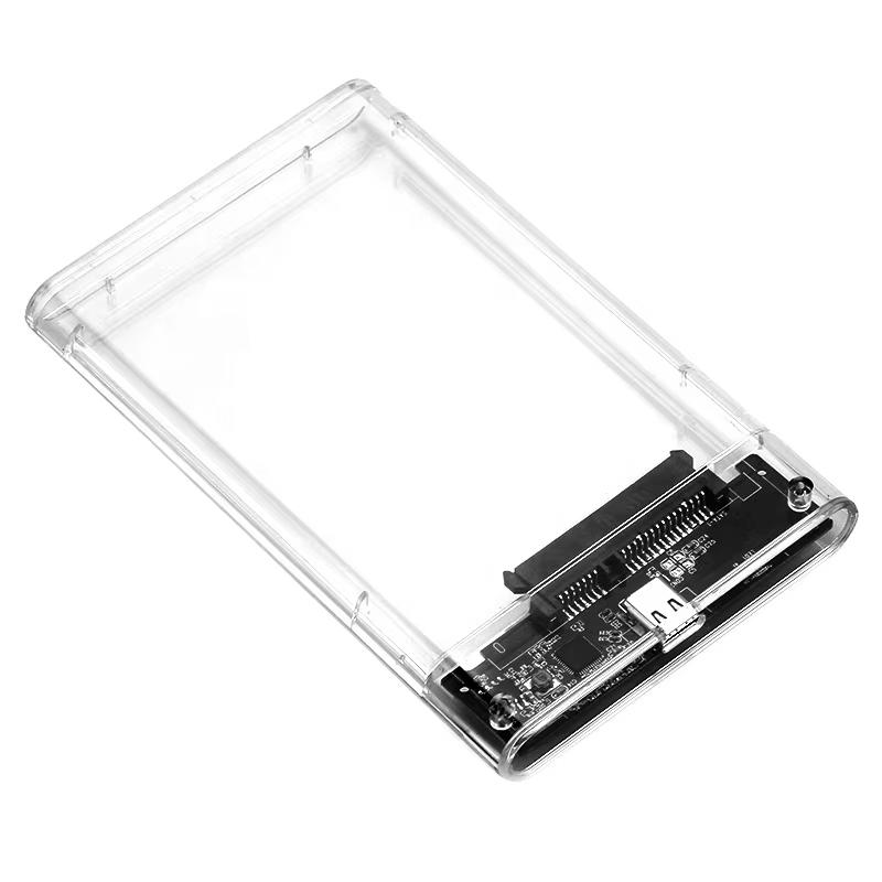 2.5 Inch Transparent HDD SSD Case with USB 3.0 Type C External Laptop SATA Hard Drive Disk Enclosure Enclosed Bag Harddisk Box