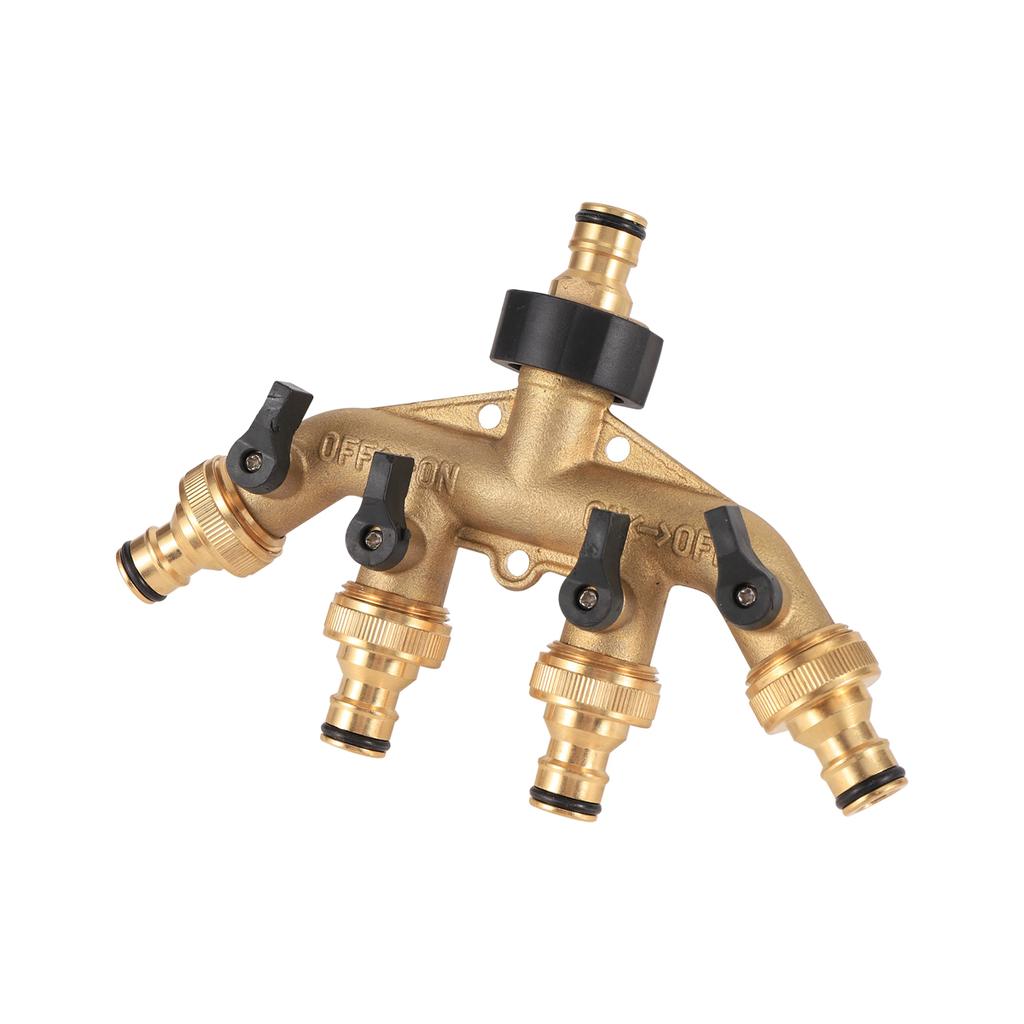 Brass EU/US 3/4" Female/Male Thread 4-Way Water Splitter With Valve Garden Irrigation Multi-Way Joint Tap Pipe Nipple Connector