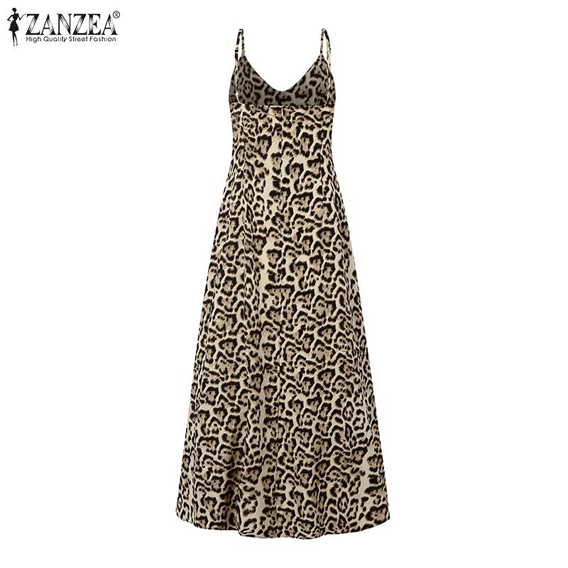 ZANZEA Women Leopard Print Sexy V-Neck Straps Holiday Slip Dress