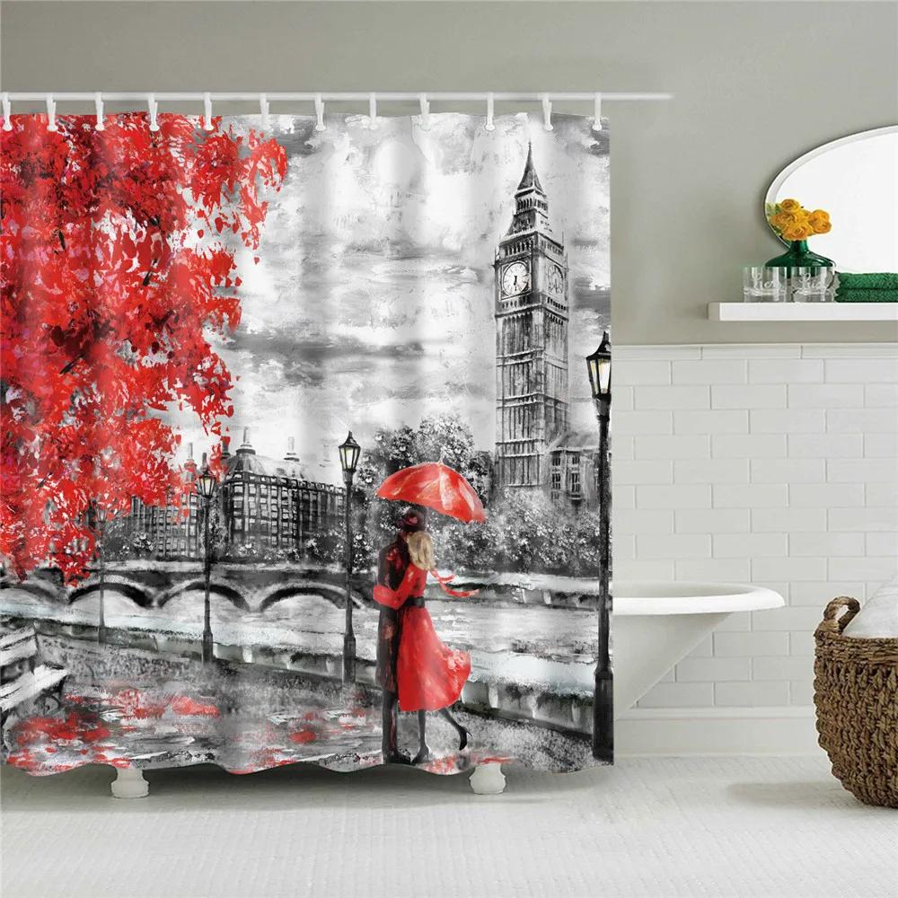 Cartoon Animals Elephant Flamingo Bathroom Curtains Waterproof Polyester Flowers Plant Printed Shower Curtains With 12 Hooks