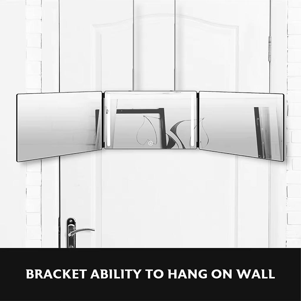 LED ČERNÉ Trojité zrcátko pro samostříhání vlasů s nastavitelnou výškou 3 způsoby zrcadlo pro samostříhání vlasů HD sklo 3 směrné zrcadlo přenosné