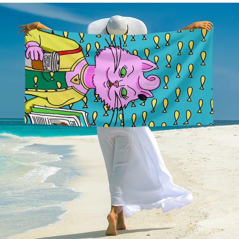 Pink Cat Man Horse Beach Towel, Super Soft Microfiber, Gift for Her/Him, Birthday, for Pool, Beach, Travel, Home Decor Fan gifts