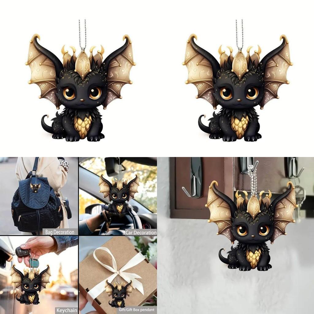 Car Decor Acrylic Flat Surface Black Dragon Pendant With Cartoon Style For Vehicle Interior Enhancement
