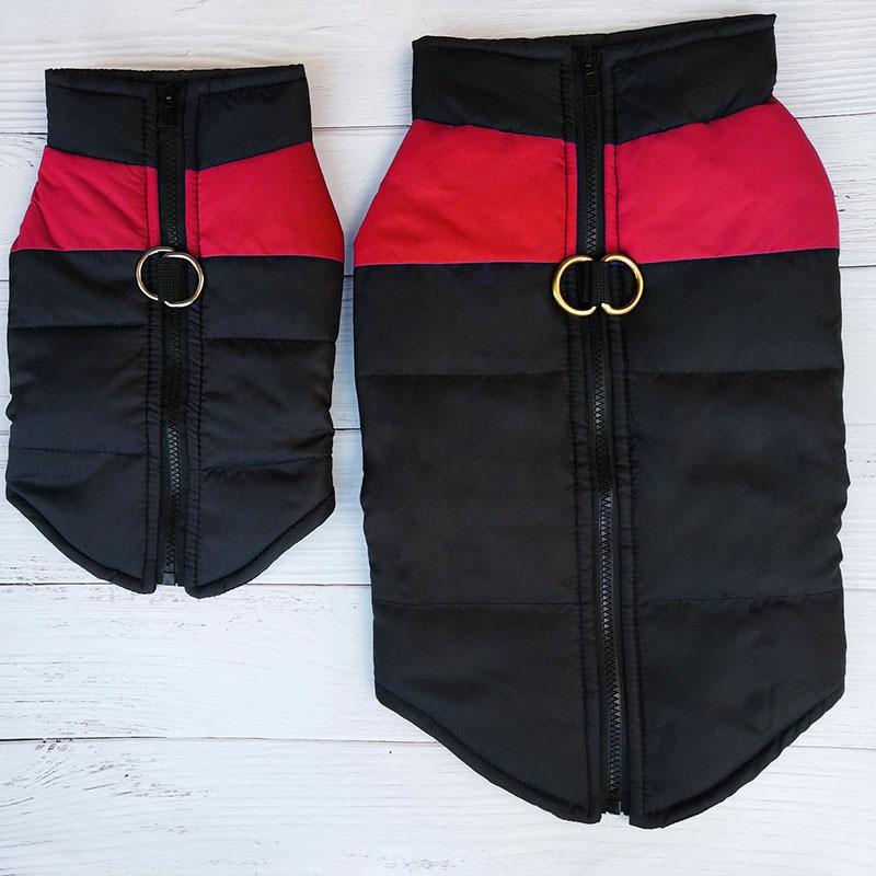 Haustier wasserdichte warme Kleidung Winter Welpe Farbnähte Reißverschluss Baumwollweste weiche lässige Oversize-Jacke Hunde-Skianzug
