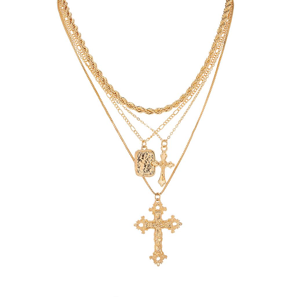 4 fashionable vintage hollowed out cross pendants Fried Dough Twists braid multi piece set women's necklace