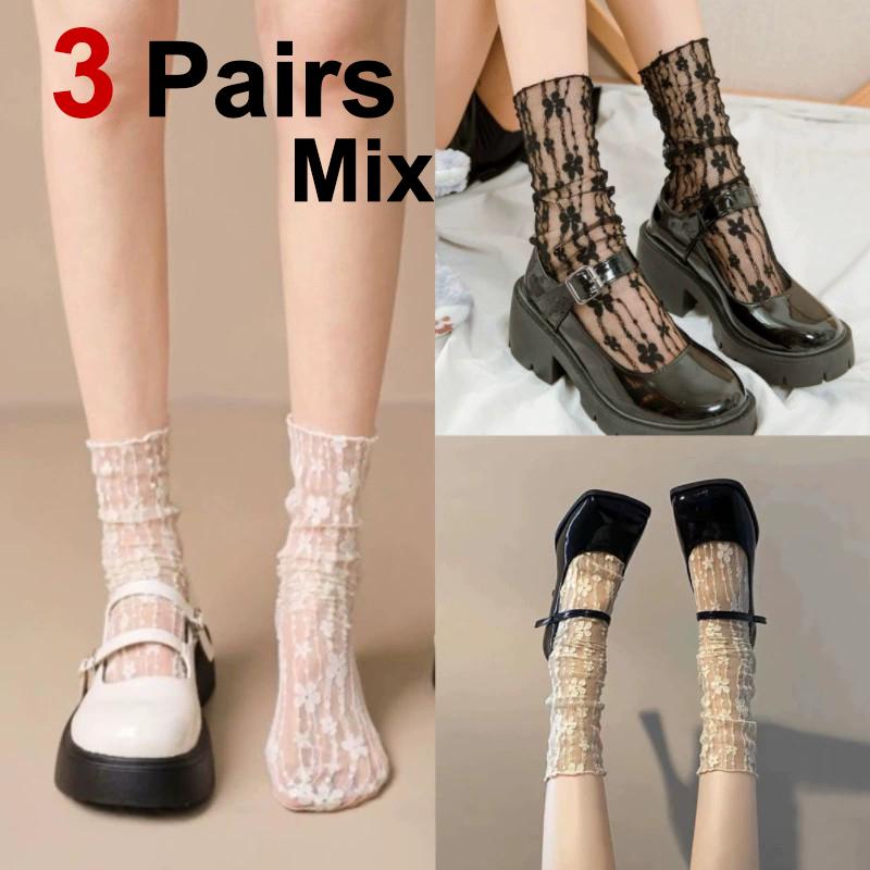 

3 пары женских носков с цветочным узором и кружевом с круглым вырезом, модные парные летние милые стильные удобные дышащие повседневные носки One Size