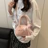 Pu Leather Lace Ribbons Boston Bag Korean Commute Handbag Niche Bow Crossbody Bag  Purse