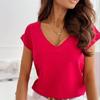Camicette e camicie con scollo a V a maniche corte con stampa tinta unita primavera estate casual alla moda da donna