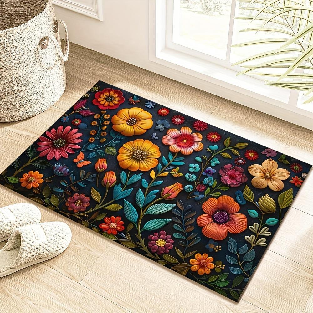Flower Floor Mat Bathroom Absorbent Anti Slip Foot Mat Easy To Maintain Door Mat
