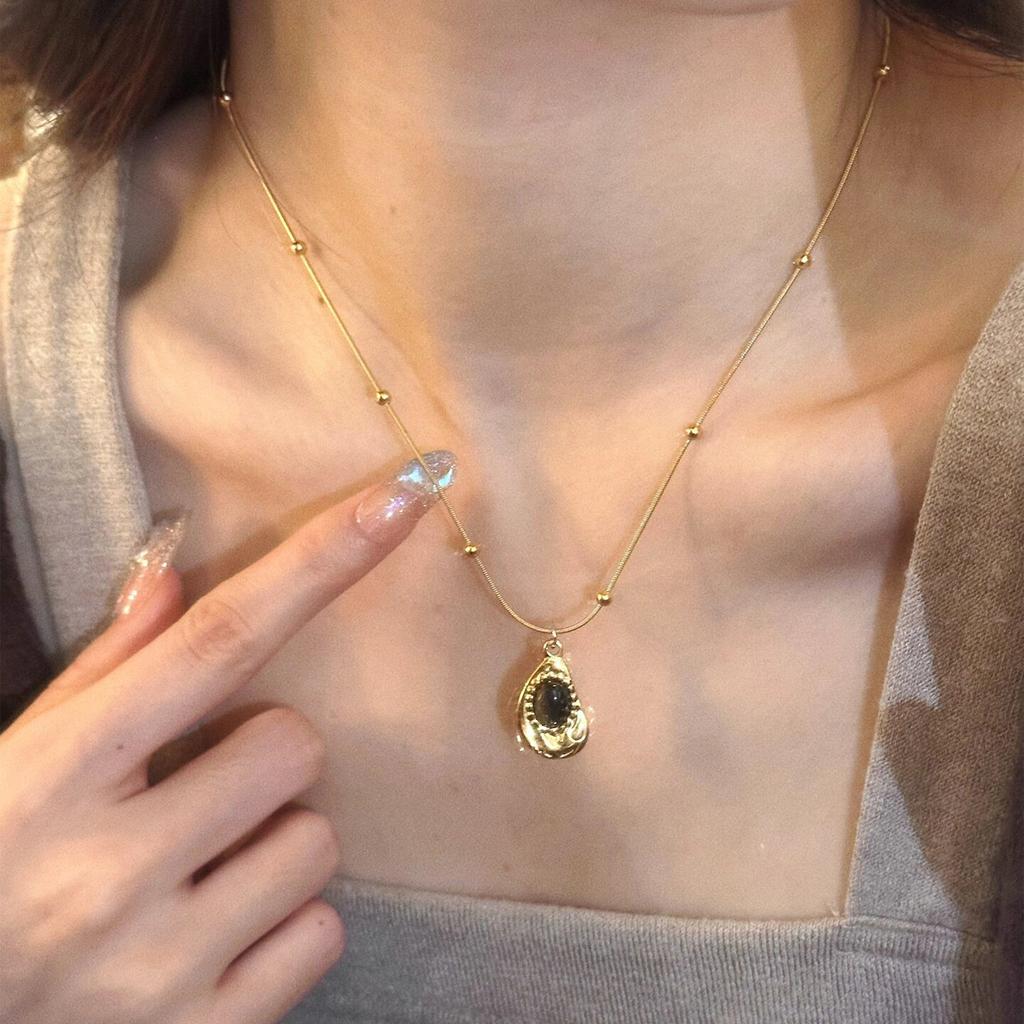 Vintage Stainless Steel Maillard Tiger Eye Pendant Necklace for Women Charm Trendy Party  Accessories Gift