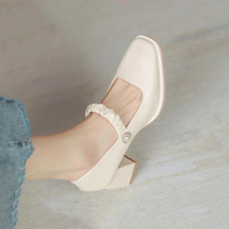Fashion Moccasins Women's Shoes Mary Jane Chunky Heels Shoe Popular Stylish Luxury Brand Summer 2025 Korean Style Slip On Ladies Pumps