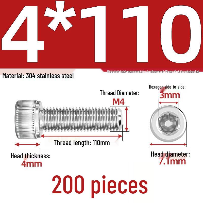 304 Stainless Steel Hex Socket Head Cap Screws, M2-M10, Extended Length