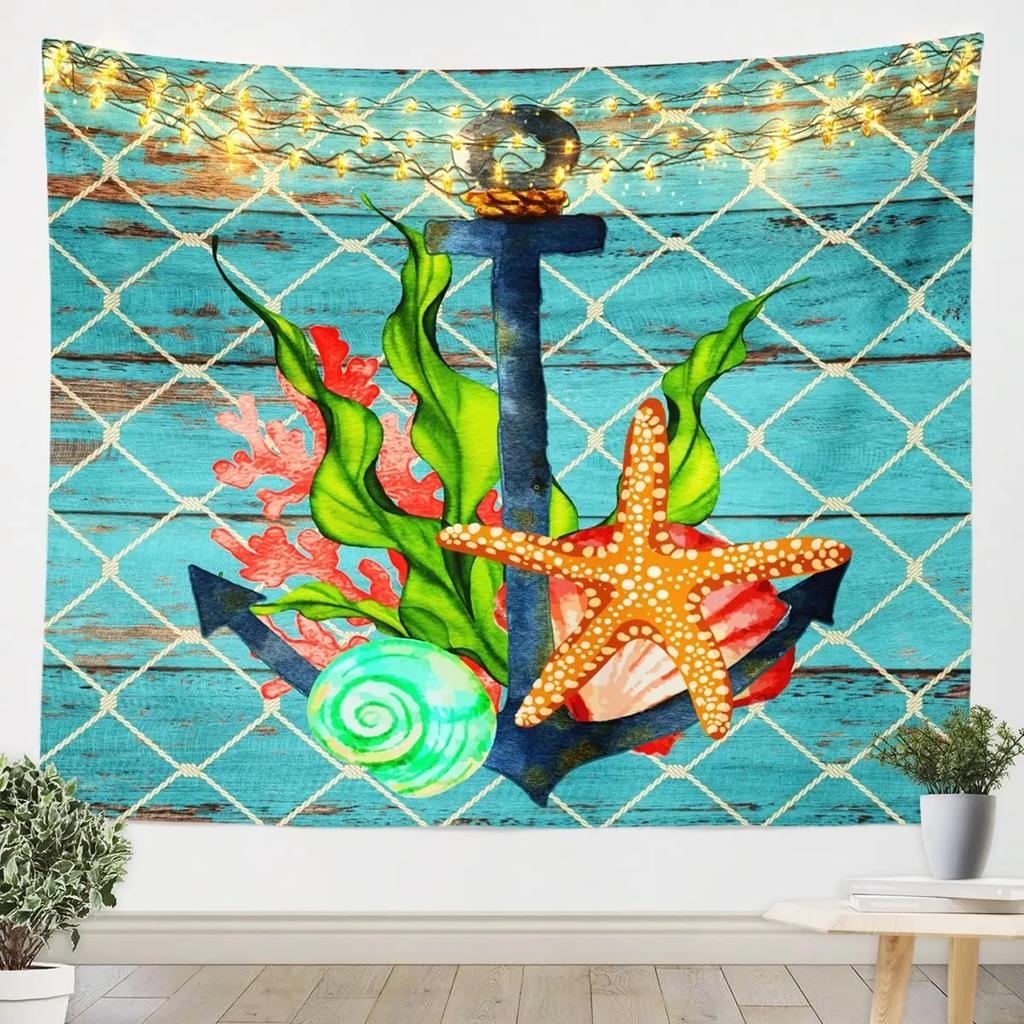 Anker Wandteppich Ankerform Blume Florale Silhouette Urlaub Glückliche Zeiten Wandbehang für Schlafzimmer Wohnzimmer Studentenwohnheim Dekoration