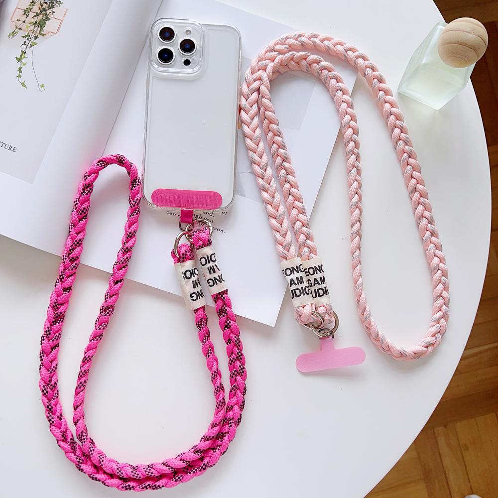 Three-Strand Braided Long Lanyard Crossbody for Phone Universal Colorful Hanging Rope Anti-Lost Strap for Mobile Cell Phone