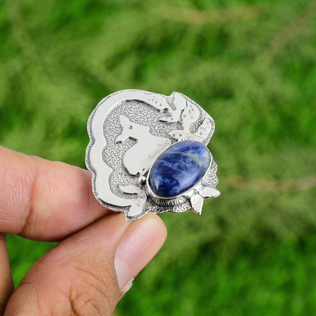 Mothers Day Sale Sodalite Gemstone 925 Sterling Silver Wedding Stackable Ring