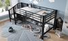 90 x 200 Halbhochbett mit Stauraumtreppe, Schwarz