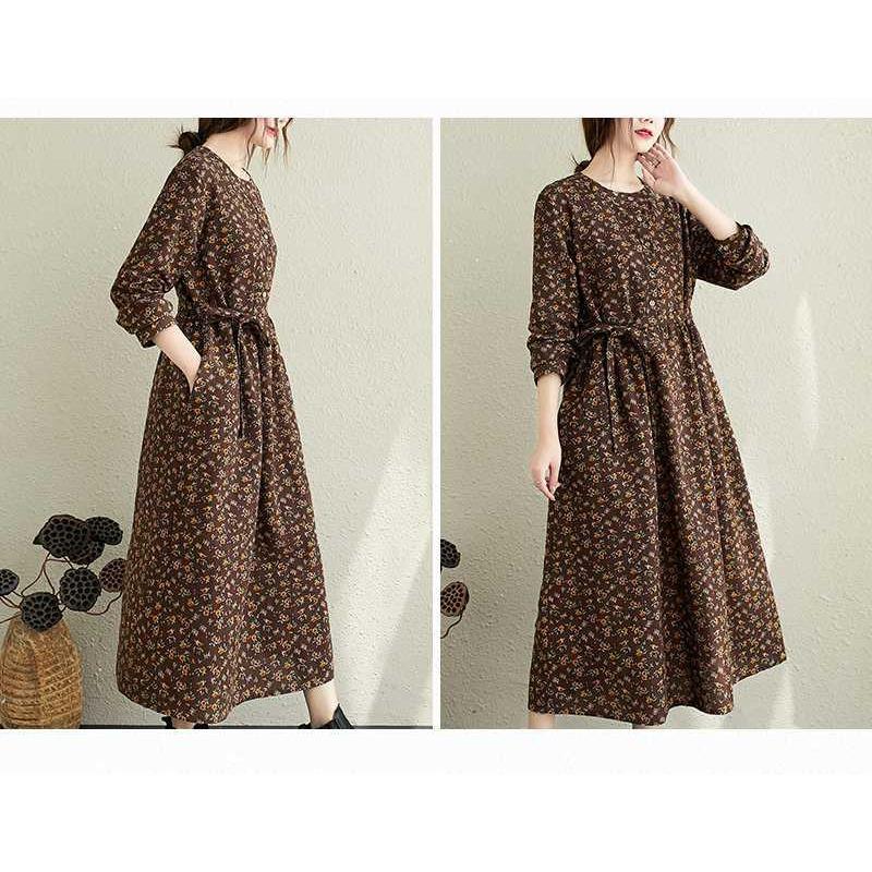 Floral Plus Size Dress Commuter Literary Loose Midi Dress