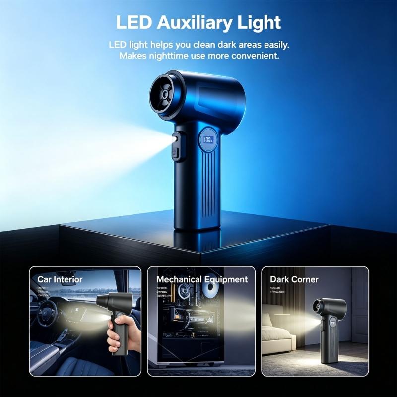 Rechargeable Handheld Blower Vacuum with Blow and Suction Modes, Mobile Dust Cleanup for Computer Cases, Vehicle Crevices, and Workshop Surfaces