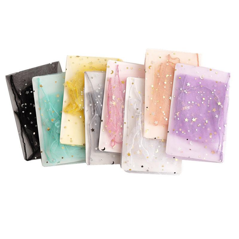 Women's Summer Thin Solid Color Transparent Mesh Sequins Star Tube Stack Socks