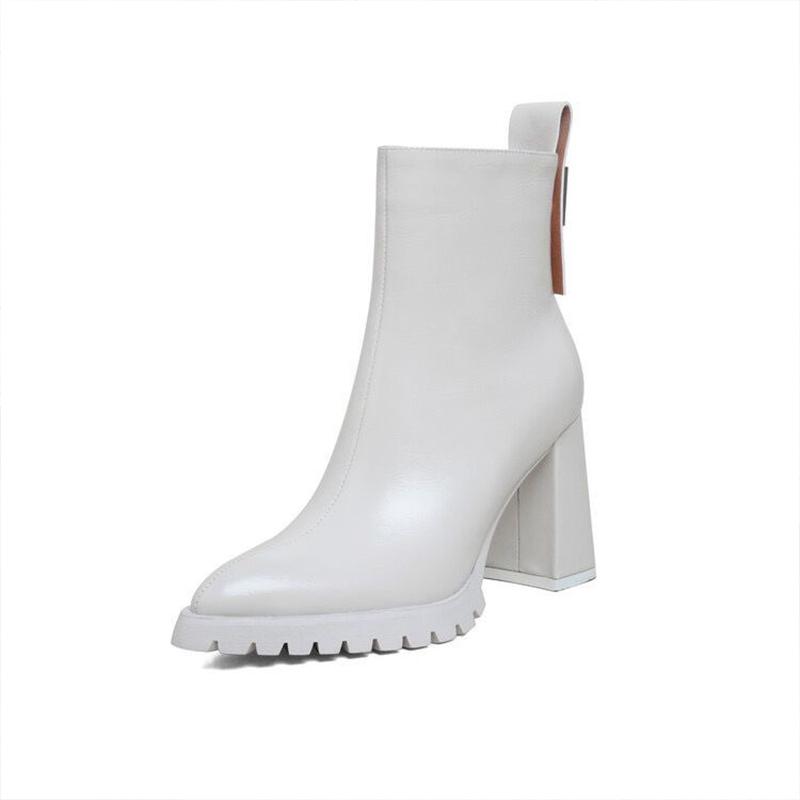 Spitze Zehenpartie Klobige Damen-Stiefeletten Sexy Leder High Heels Winterschuhe Trend Mode Goth Pumps Chelsea Botas De Mujer