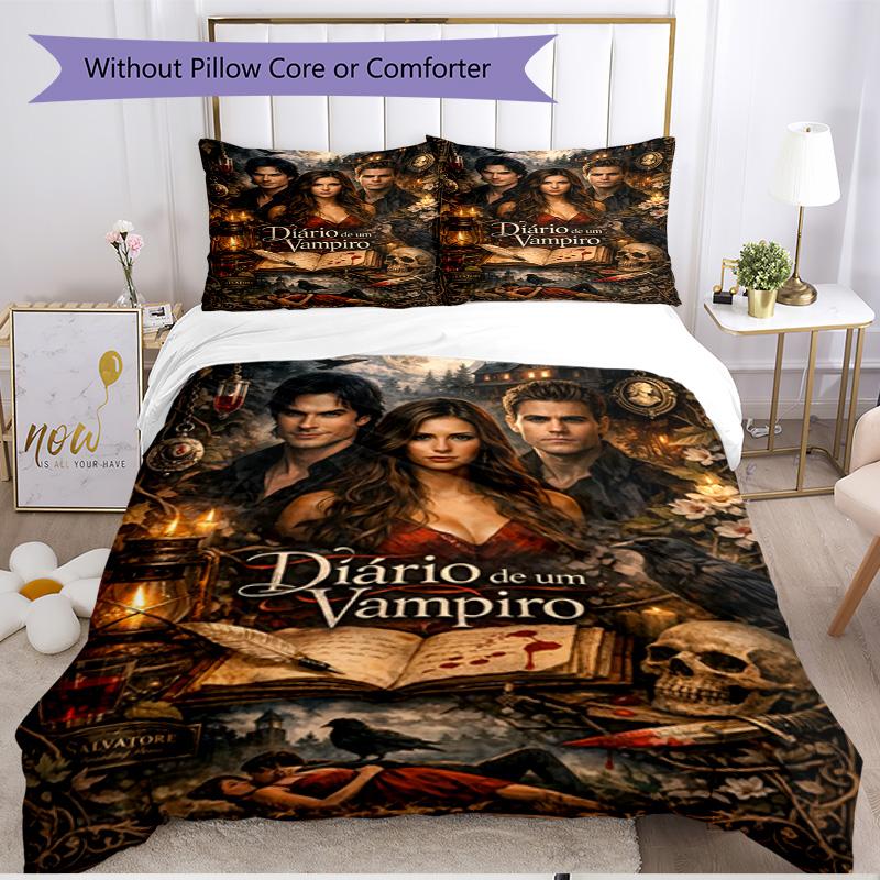 3pcs Duvet Cover Set (1*Duvet Cover + 2*Pillowcase, Without Core), The Vampire Diaries Print Soft All‑Season Bedding Set, Home Bedroom Decor Gift