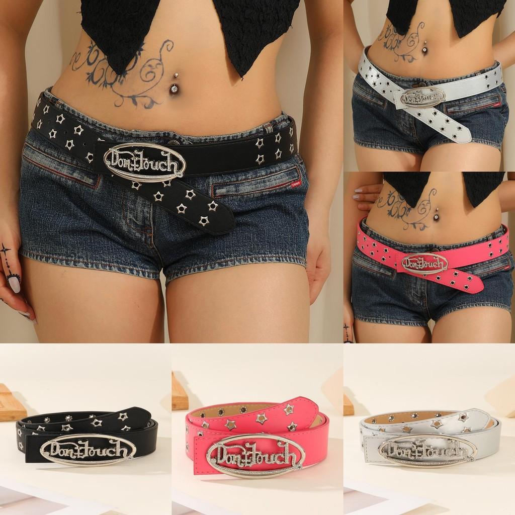 Punk Pu Belt With Letter Design Alloy Buckle And Water Diamond Decor For Casual