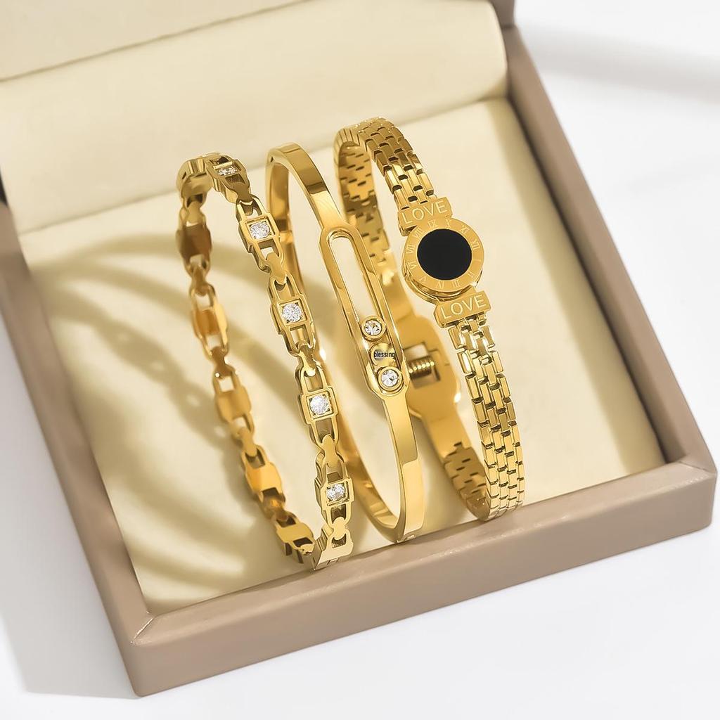 Roestvrij Staal Goud Golf Diamant Liefdesbrief Geometrisch Armband - High-End Mode Sieraden.