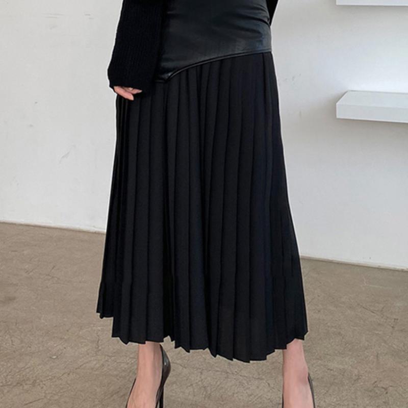 Ležérní patchworková sukně Pu sukně pro ženy s vysokým pasem Midi skladané sukně Dámské jarní módní oblečení Elegantní a elegantní dáma