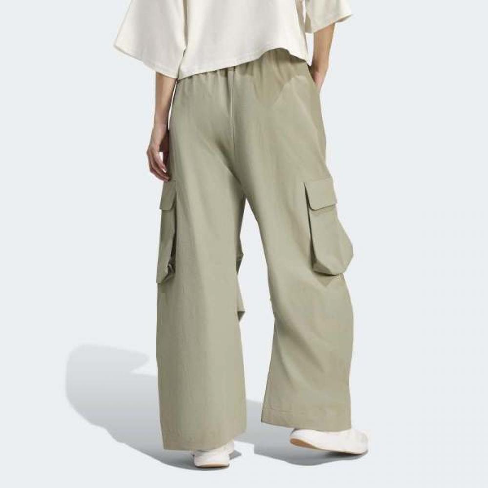 Adidas Womens City Tech Parachute Cargo Pants Loose Fit Woven Strap Beige