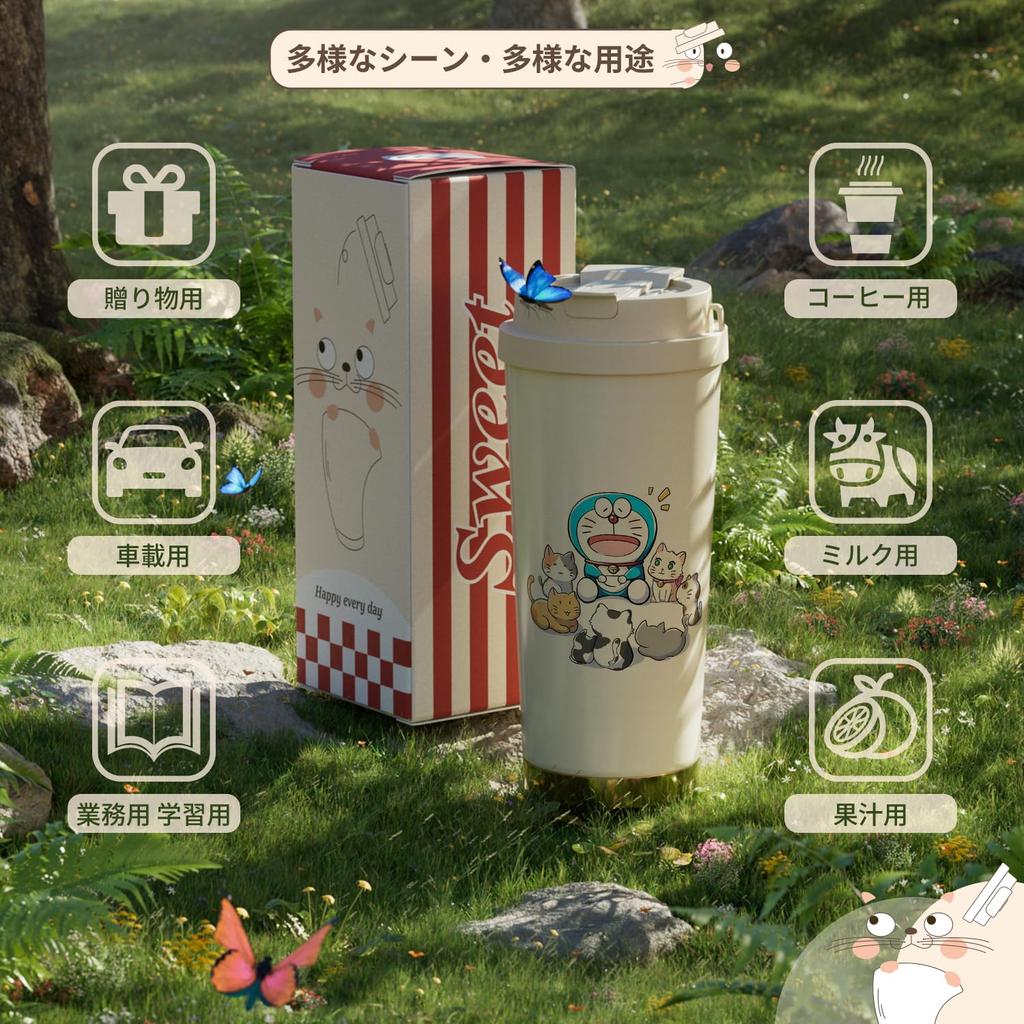 Stainless Steel 2-way Thermos Mug, Water Bottle, Coffee Cup, Insulated, with Straw, Easy To Clean, Suitable for Outdoor Activities, Unisex, 530ml,