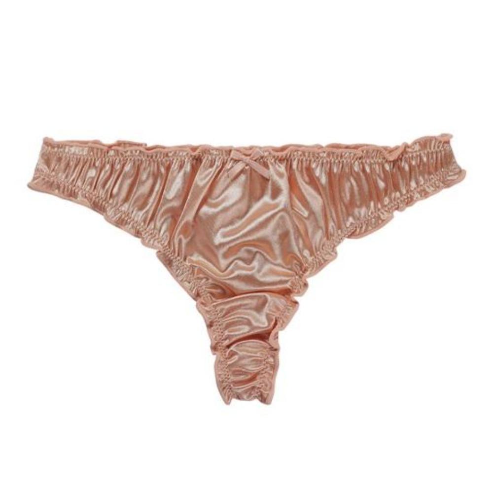 Kadınlar İçin Seksi Düşük Bel Saten G-String Külotlar Sevimli Fırfır Kenarlı Pürüzsüz İpeksi T Sırt İç Çamaşırı