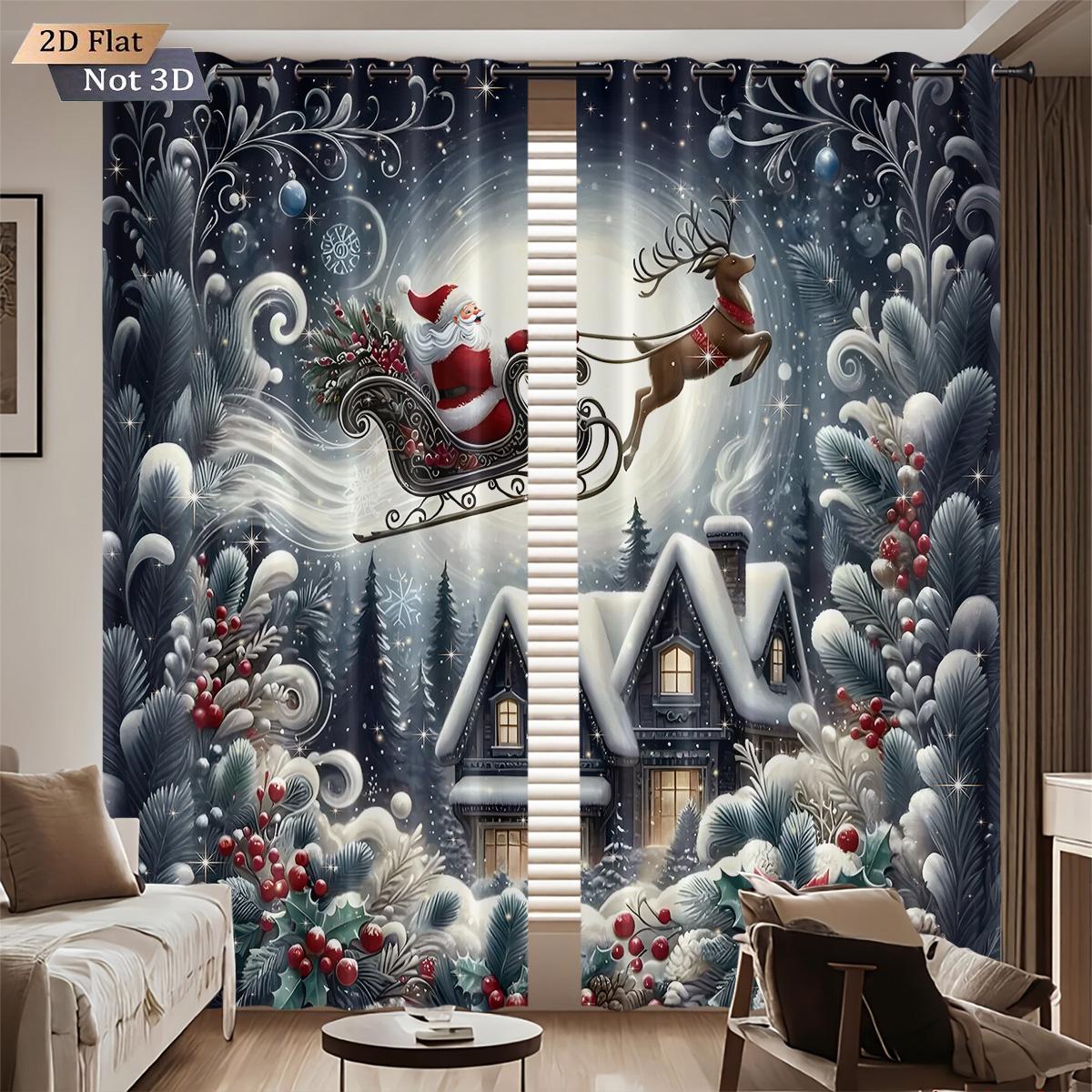 

2pcs Merry Christmas Santa Claus print blackout curtain multiple size living room insulation holiday decoration machine washable 100*130 Rod Pocket 1pcs