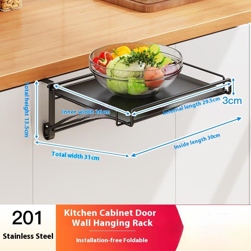 

Kitchen Folding Hanging Storage Rack Without Punching Cabinet Door Wall-mounted Telescopic Stainless Steel Storage Rack