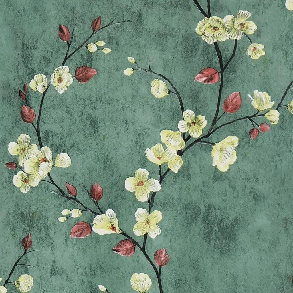Retro Grüne Pflaumenblüte Tapete Blume Abziehbar und Aufklebbar Wandpapier Wasserdicht Abnehmbar Kontaktpapier Wohnzimmer Schlafzimmer Dekoration