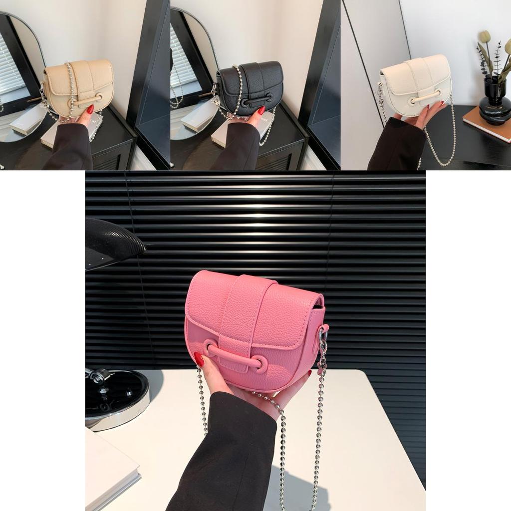Stylish Mini Saddle Bag 2024 Spring Summer Chain Shoulder Crossbody Pu Bag Chic Design