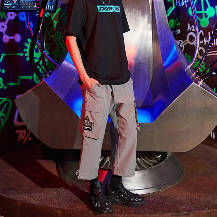 Li-Ning X Star Wars Themed Print Woven Label Multi-Pocket Drawstring Sports Capris Men Bottoms Gray AKQR115-1