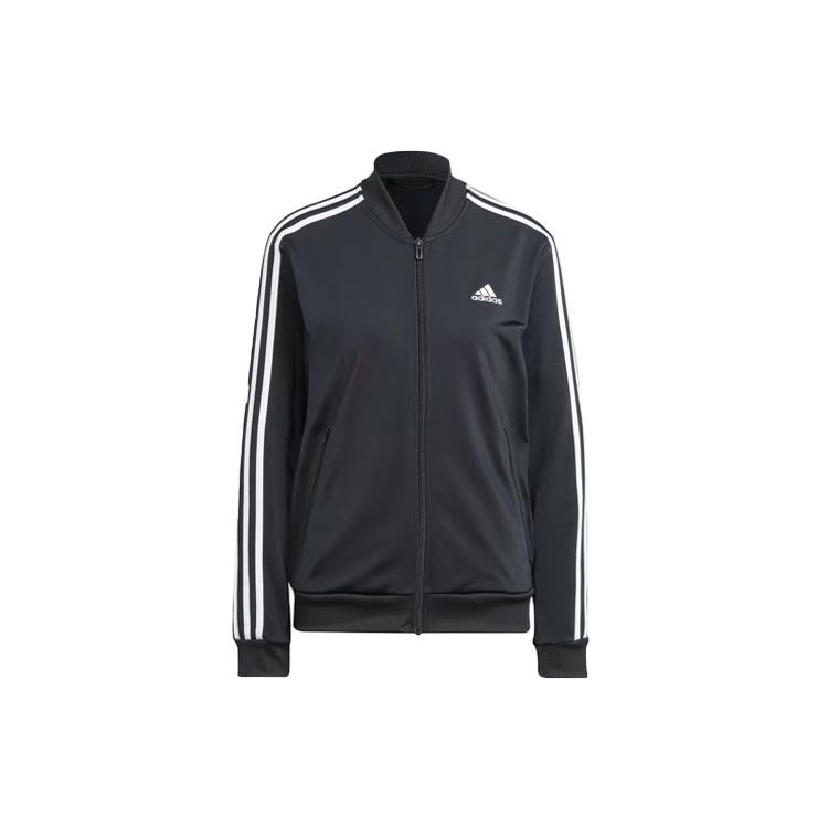 Adidas Essentials 3-Stripes Colorblock Long Sleeve Track Jacket and Pants Set Women Tracksuit Black IJ8781