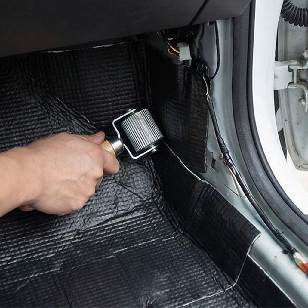 Heavy Duty Ergonomic Motorcycle Muffler Roller Installation Kit Featuring Rust Resistant Alloy Steel And Wooden Handle