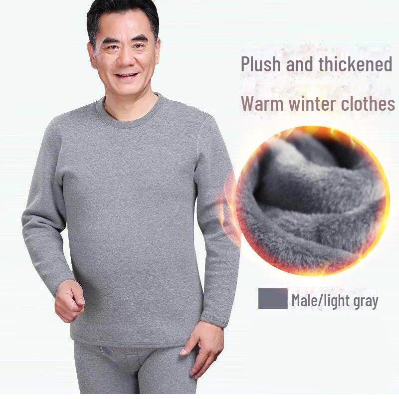 Men's Thermal Knitted Sweater - Plus Velvet, Round Neck, Thick Autumn/Winter Wear