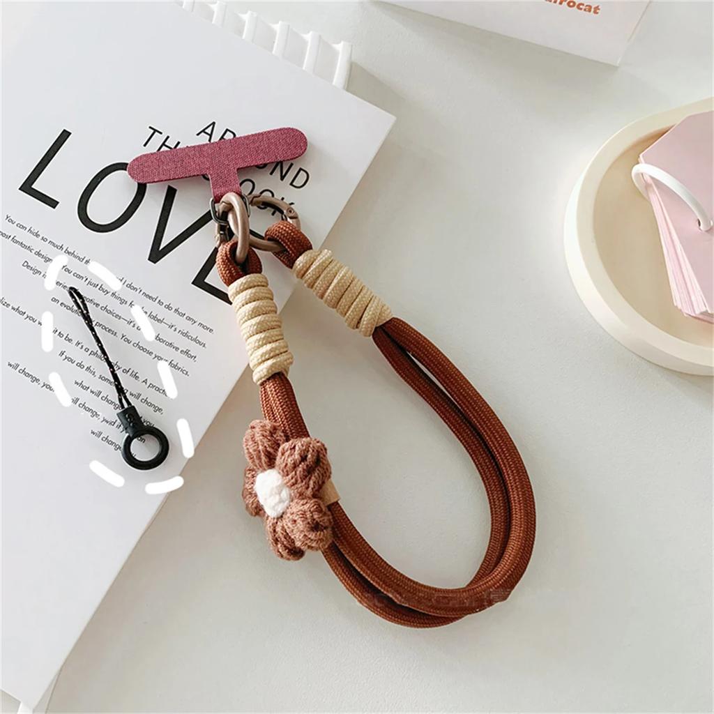 3D Braided Flower Phone Lanyard Keychain For iPhone 17 ProMax Girl Anti-Lost Knot Rope Strap Car Diy Accessories Fashion Keyring
