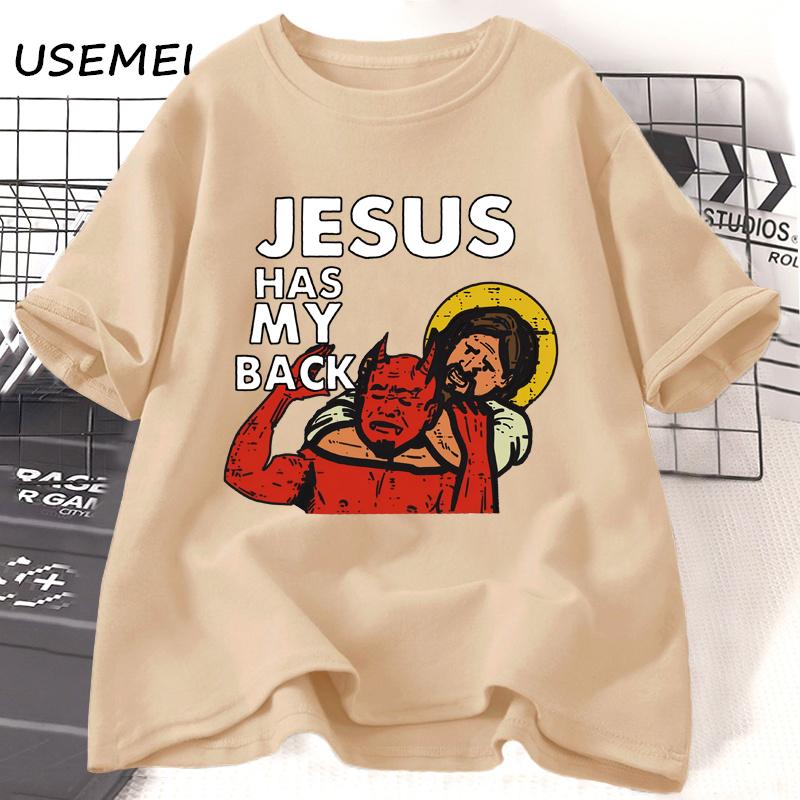 Jesus Has My Back Tshirt Funny Christian Jesus Brazilian Jiu-jitsu T-Shirt Religious Faith Tshirts Cotton Short Sleeve Clothes