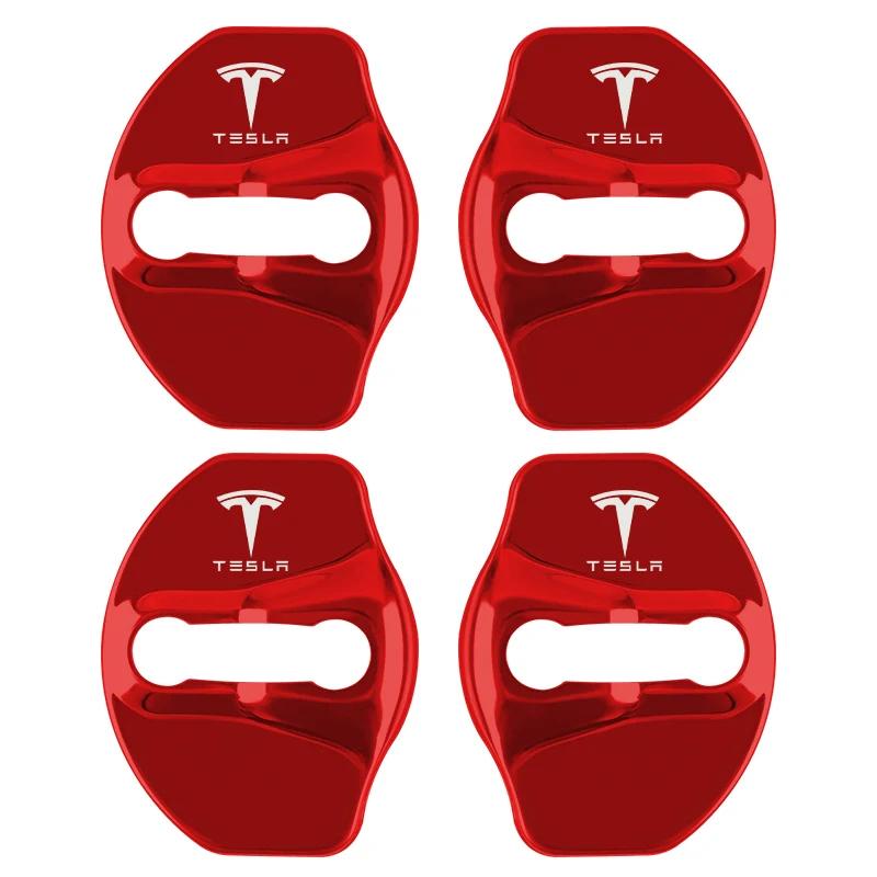 

4 PCS/Set Fashion Stainless Steel Car Covers Door Lock Protecting Cover For Tesla model 3 model X Y Auto Accessories красный