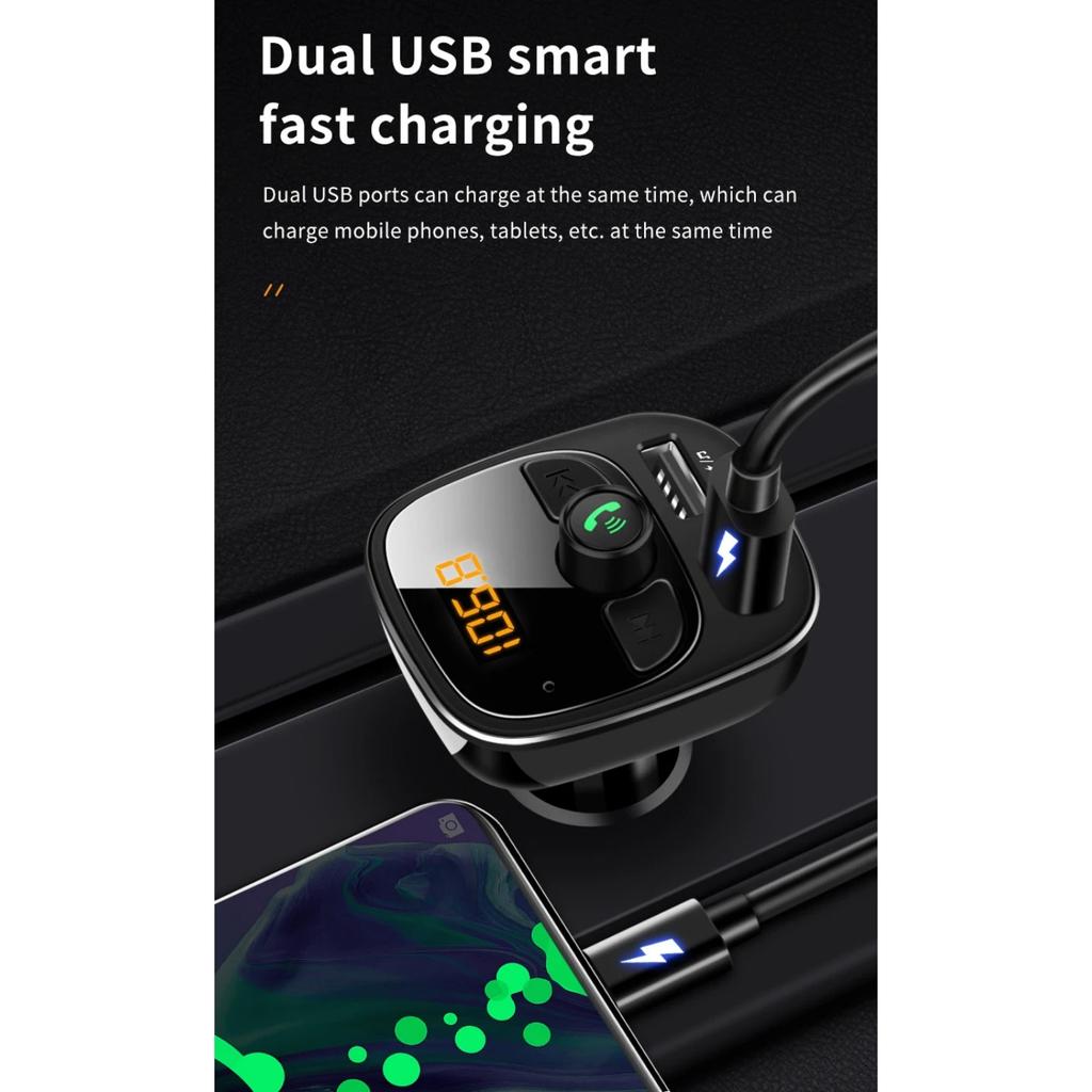 Car Mp3 Player Bluetooth 5.4 FM Transmitter Car Charger Adapter Dual USB Support TF Card & U Disk Hands-Free Call